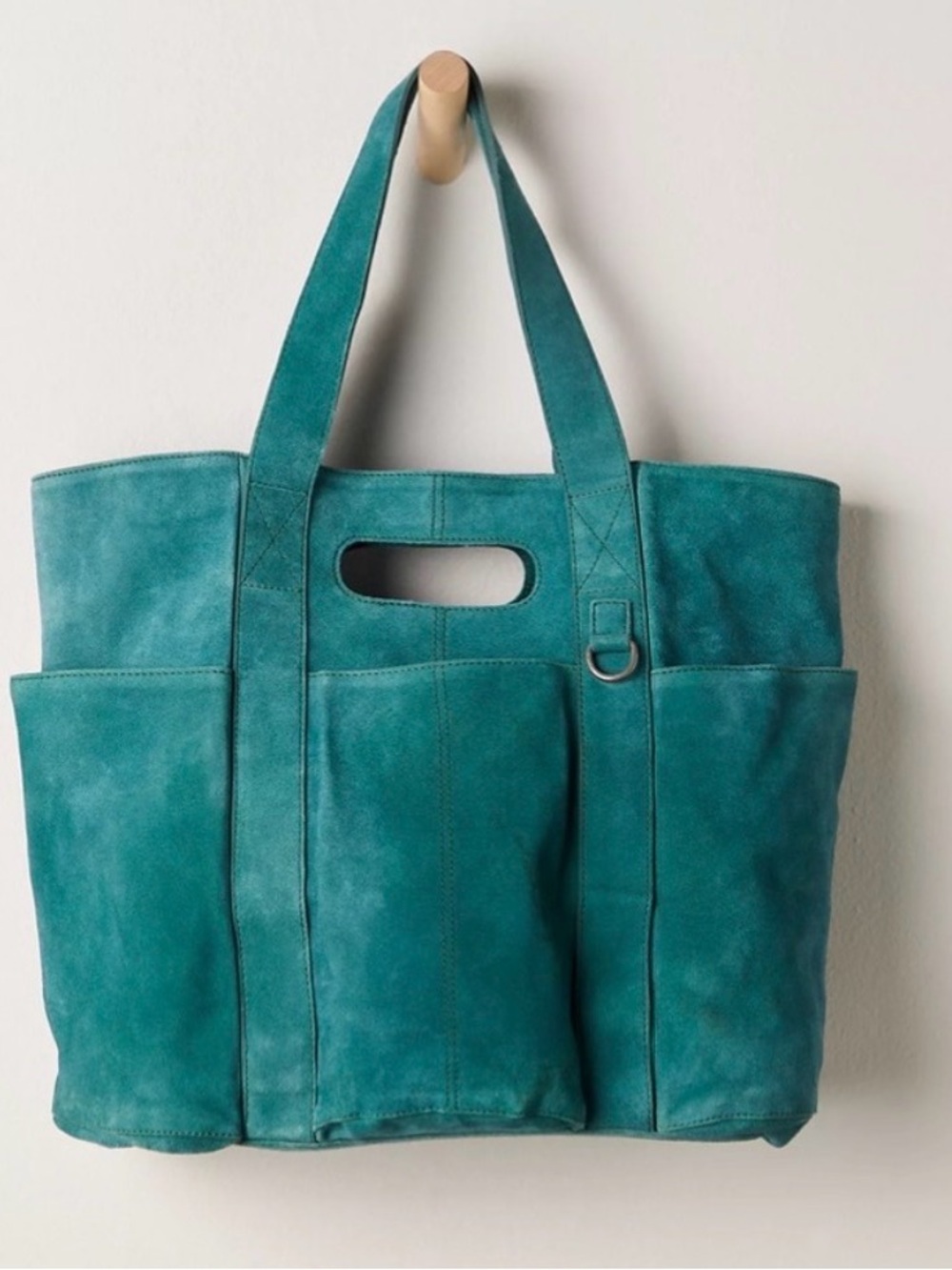 Free People Tote Bag, Suede Caravan Shoulder Bag in Pine, Large, Modern